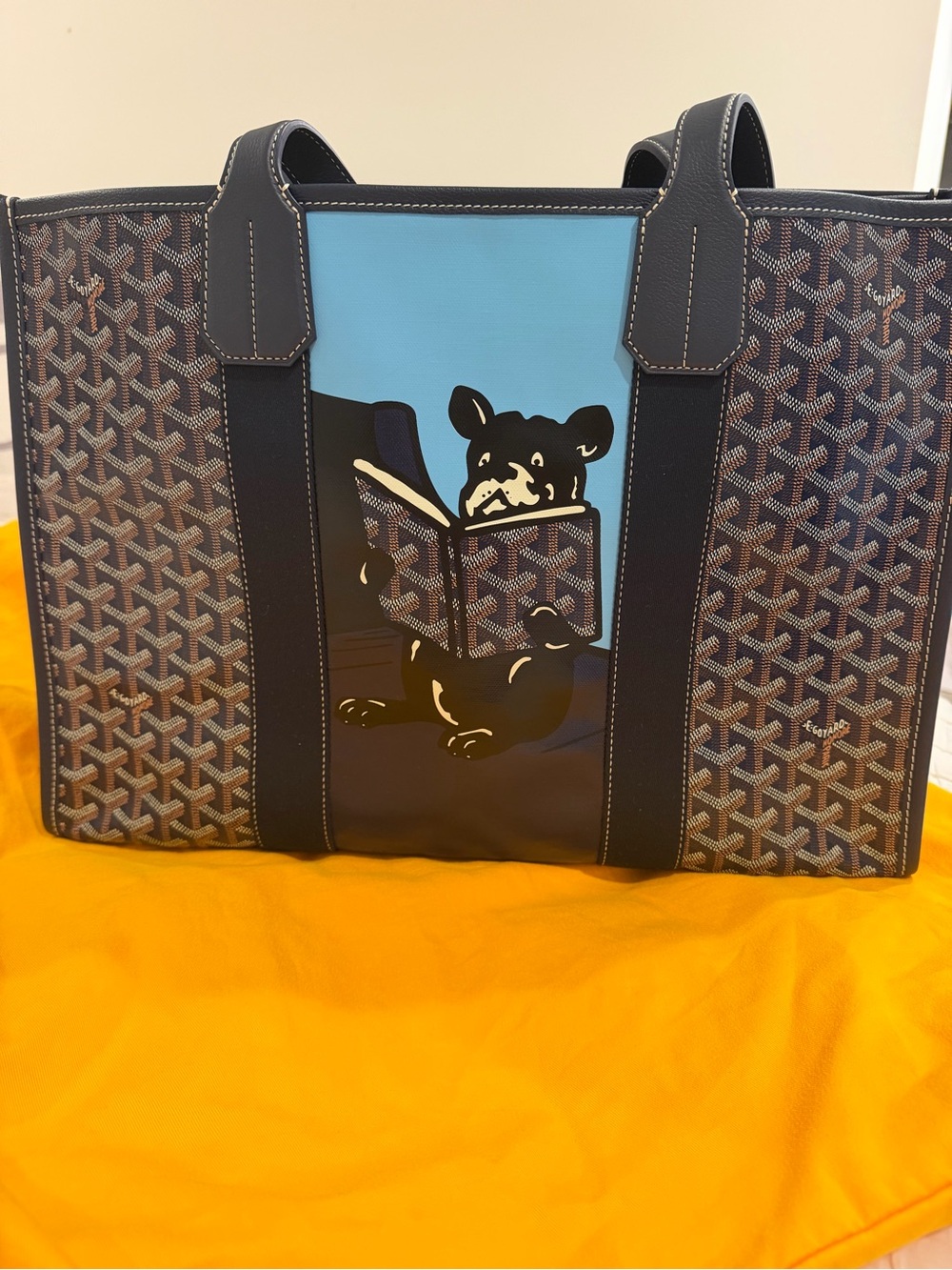 Goyard Navy and Blue Bulldog Goyardine St. Louis Tote